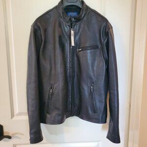 NWT Polo Ralph Lauren Men's Cafe Racer sheepskin leather jacket Polo Black Sz L